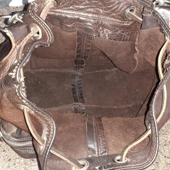 RUGBY CANADA-90\'s Heavy Brown Pebbled Leather-Backpack/Handbag-Excellent main image 15